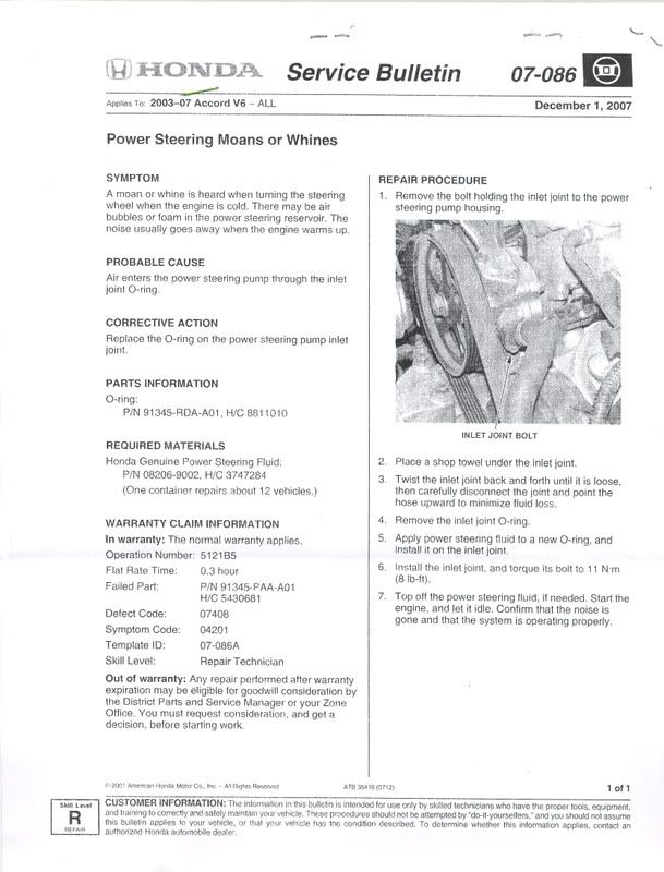 Honda power steering whine cold #4