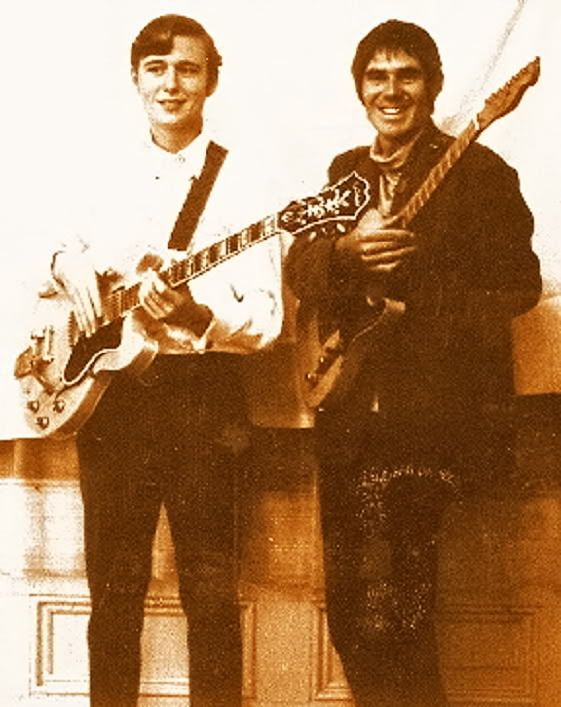 Junior Wilson and Mike Esposito of The Blues Magoos after a jam session at Wilson's Music Store in Milford 1966...Mike is playing an early 50s no-caster &quot;Broadcaster&quot; Fender and I am playing a mid 60s Epiphone Sheraton