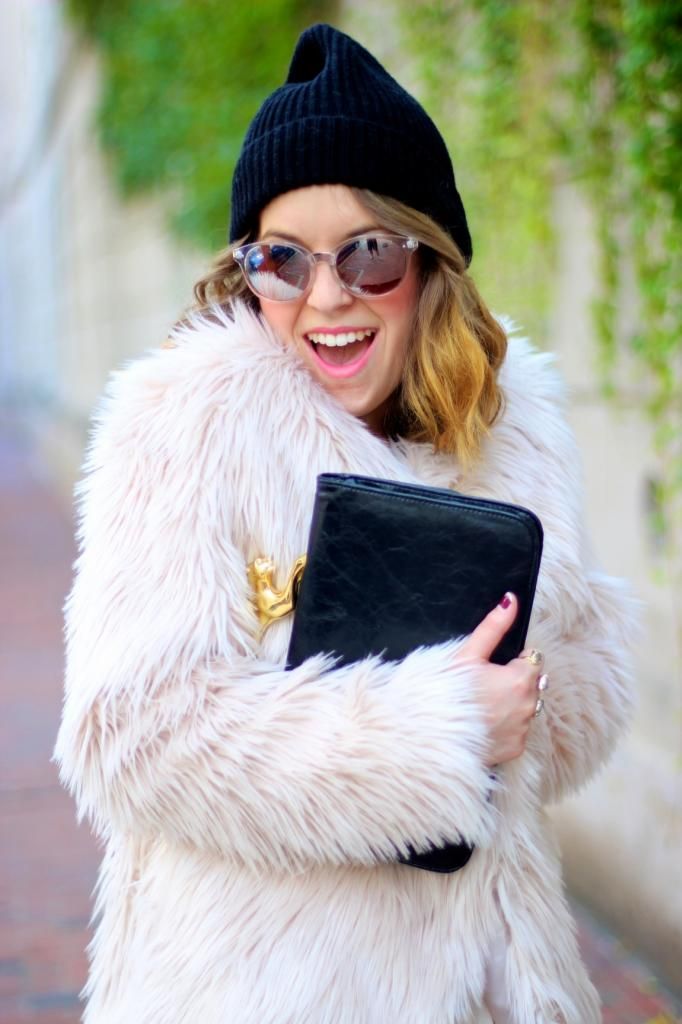 style tab, style blogger, boston blogger, pink faux fur coat, how to wear, H&M