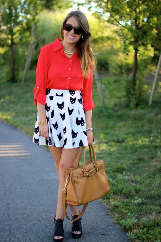 style tab, fashion blogger, cat print skirt, h&m, marshalls, cynthia rowley, michael kors, boston blogger,