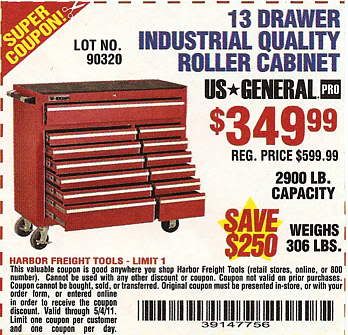 Us General 5 Drawer Tool Cart From Harbor Freight