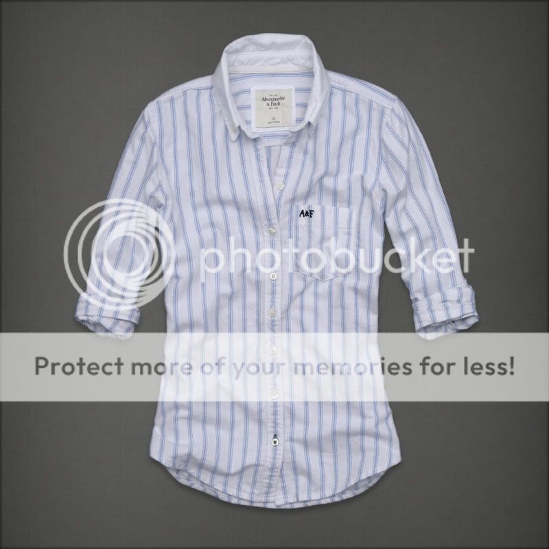 NWT Abercrombie A&F Womens Eden Oxford Shirt Top Blouse S/L White/Blue 